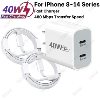Fast Charger Cable 40W USB C Type C Power Adapter For iPhone 14 13 12 11 XS XR 8