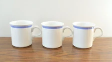 Set of 3 Dansk Cafe Blanc Stripe Blue Mugs Microwave Dishwasher safe 4" Tall