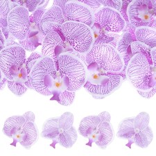 20Pcs Silk Faux Artificial Orchid Flower Heads Petals Decor 3.54", Dot Purple