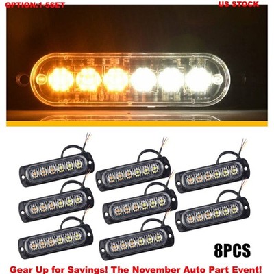 Car 6LED Amber/White Flashing Hazard Warning Beacon Flash Strobe Bar Light 8-80x