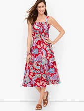 Talbots Paisley Floral Maxi Midi Dress Women’s 2 Red Fit & Flare Cotton Lined
