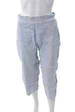 Avenue Montaigne Womens Linen Striped High Rise Cropped Pants Blue White Size 8