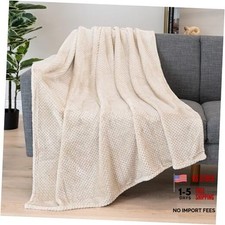 Beige Throw Blanket for Couch Bed, Soft Fleece 50 x 60 Inches - Throw Cream