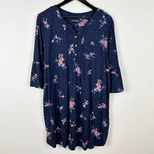Lauren Ralph Lauren Bell Sleeve Sleepshirt Women's Size Small Cotton Navy Floral