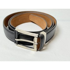 Brooks Brothers Black Leather Belt Made In Italy Silver Buckle 40