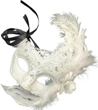 Masquerade Mask White Brocade Lace Burlesque Prom Wedding Party Birthday