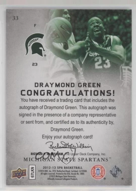 2012-13 SP Authentic Auto Draymond Green #33 Rookie Auto RC - Image 2 of 2