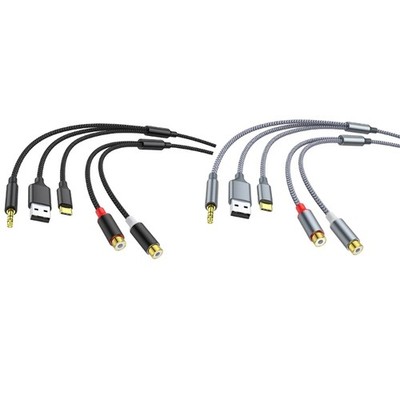 USB TypeC 3.5mm to 2RCA Femele Multiple Input Auditory Cable Connect Smartphones