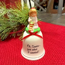 J.S.N.Y. Taiwan Porcelain Christmas Bell "Oh, Santa - Just What I Wanted!"