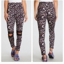 Leopard Print High-Waisted Leggings With Black Lace Detail-SIZE: MEDIUM