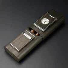 Brizard and Co Gunmetal Ebony 3 Cigar Case , Cutter and Lighter Made in USA  NIB