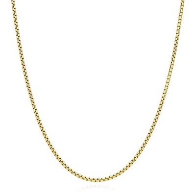 18K Yellow Gold Over Silver 1.7mm Round Box Chain (Solid Links) 16''-24''