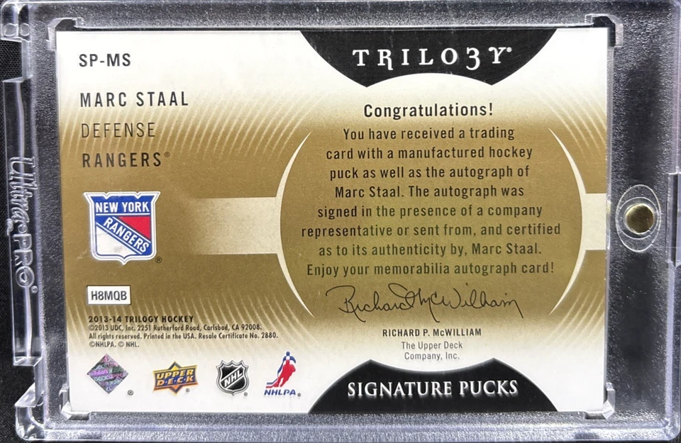 Marc Staal Trilogy Signature Pucks 13-14 UD Trilogy Hockey - Image 2 of 2