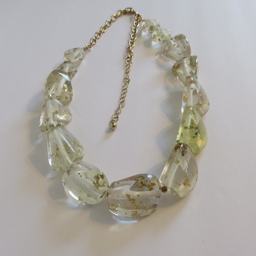 Natasha Gold Chain Chunky Big Bead Necklace Clear Gold Flakes Statement