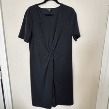 Ann Taylor Factory womens Black Shimmer Twist Front Sheath Dress Size L