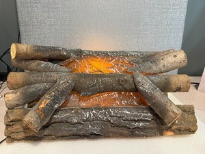 Vintage Real Wood Log Faux Fire Motion light up plug in Electric Fireplace 20”