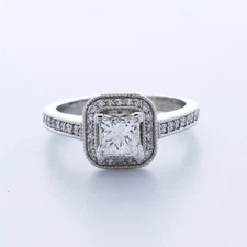 Engagement Ring Halo Platinum 1.55 Carat Princess Lab-Grown Diamond H VS1