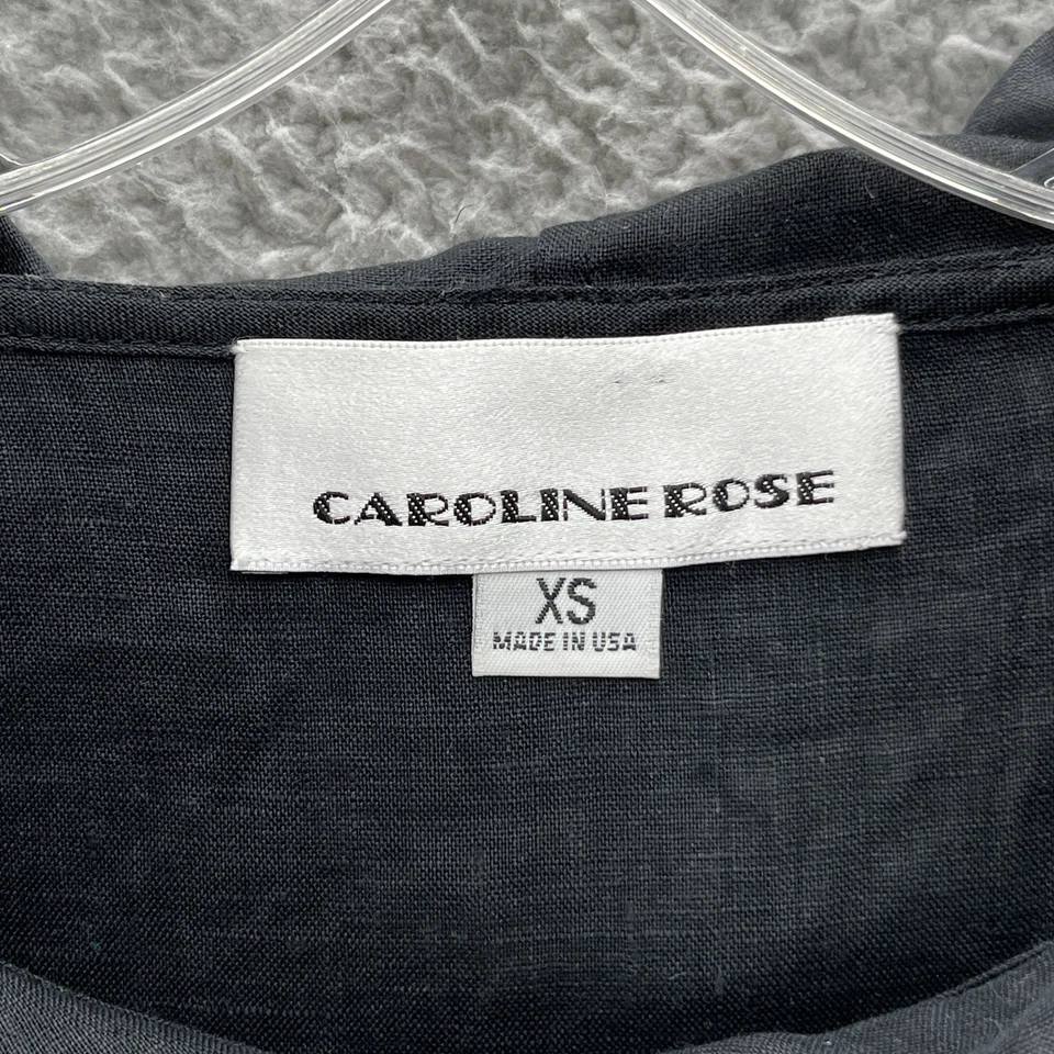 Blusa túnica Caroline Rose para mujer XS negra lino relajada bolsillos Lagenlook Foto 3 de 4