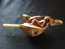 CLASSIC NORTHWEST COAST DESIGN, "RAVEN" EFFIGY WOODEN RATTLE,  EUG-0725*07650