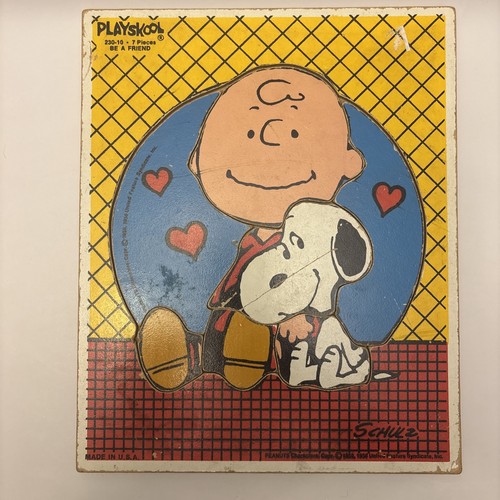 2Vintage Wooden Puzzle 1958 Playskool Be A Friend Charlie Brown & Snoopy Peanuts - Picture 2 of 11