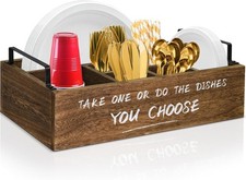 Paper Plate Holders Utensil Caddy for Kitchen Counter,Wood Paper Plate Organizer