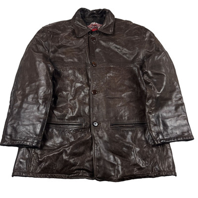 Vintage Italy Brown Leather Coat Jacket Minimalist Retro Distressed Outerwear