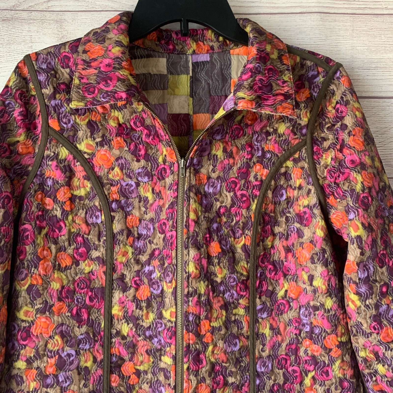 Reversible Multicolor Full Zip Jacket Patchwork C… - image 7