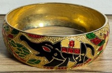 Vintage Elephant Enamel Bangle Bracelet Gold Tone Floral Boho Womens 6cm