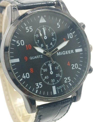 MIGEER Chronograph Style Watch Black Dial Black Strap New Battery ✔️ - Picture 1 of 7