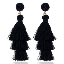 Boho Statement tassel earrings for women Clip On Drop Earrings feather earrings