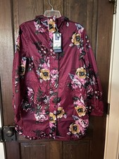 Joules Burgundy Wine Berry Burgundy Floral Right as Rain Coat NWT Size 6