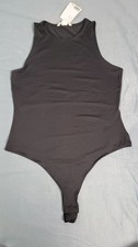 H M Women's Black Sleeveless One Piece Bodysuit Size S Button Accent Solid