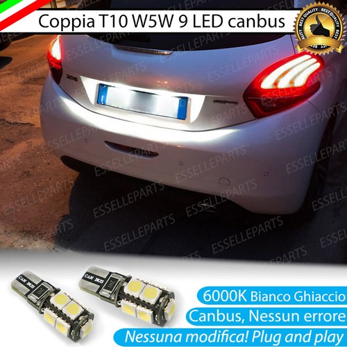 COPPIA LUCI TARGA 9 LED PER PEUGEOT 208 T10 W5W CANBUS 100% NO ERRORE - Foto 1 di 8