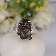 Authentic Tektite Mineral Meteorite Sterling Silver Ring Statement Jewelry