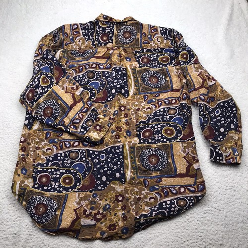 Jane Ashley Button Shirt Women M Geometric FLORAL Abstract 100% Silk Long Sleeve - Picture 7 of 15