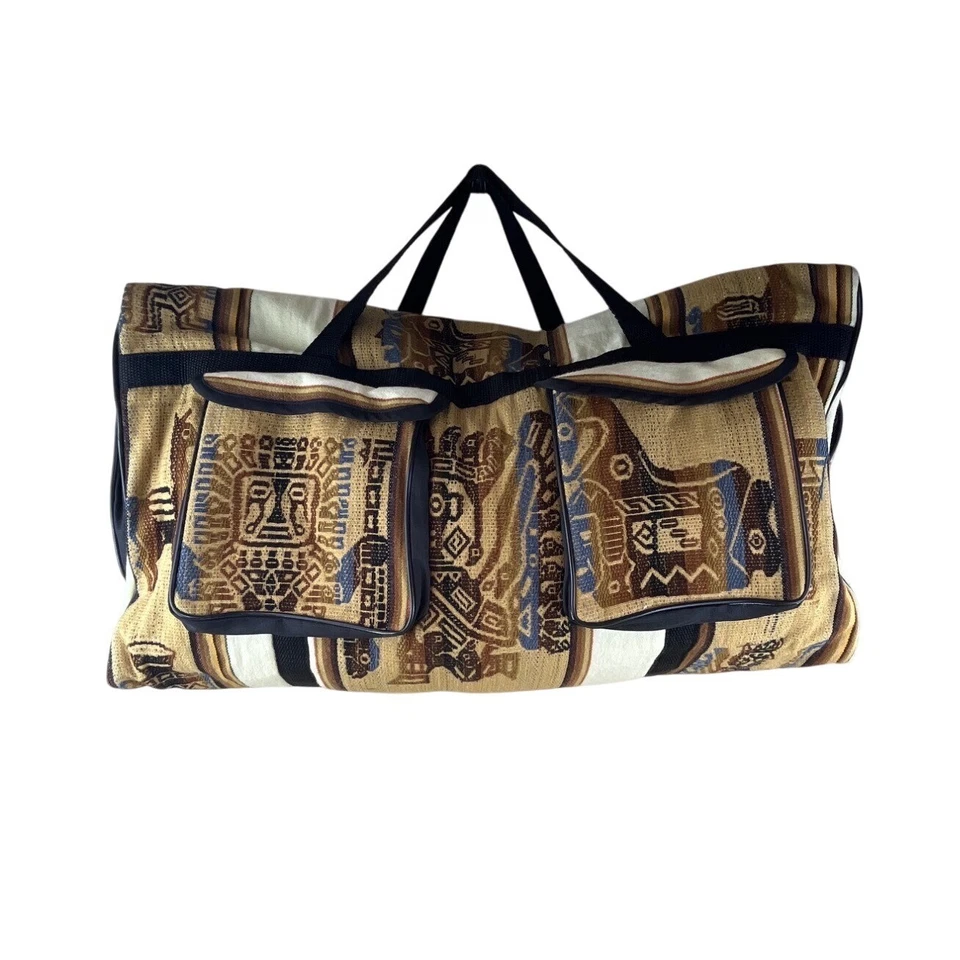 Bolso de Lona Hecho a Mano Nativo Peruano Correa para el Hombro y Bolsillos con Cremallera Múltiples Talla L Foto 2 de 4