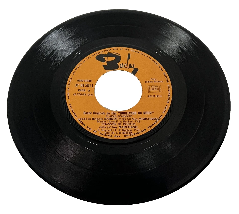 Boulevard du Rhum ~ 45 rpm w/Picture Sleeve Barclay Records French Import EX+ Foto 4 de 4