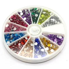 600 Acrylic Round Flatback Rhinestone Gem 4mm SS16 with Wheel 12 Colour Nail Art