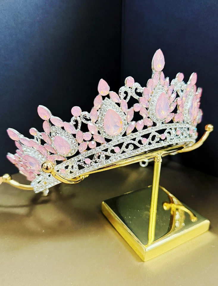 Corona de Plata, Tiara Rosa Crema, Tiara Princesa, Diadema de Boda, Tiara Nupcial Foto 4 de 4