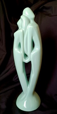 NEW ︎HAEGER 20'' ︎Art DECO Pottery Teal Green MAN WOMAN LOVERS EMBRACE Statue 