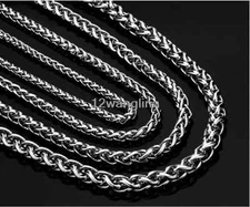 3/4/5/6/8/10mm Mens Chain Silver Tone Wheat Link Stainless Steel Necklace Gift
