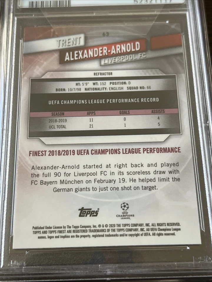 2019 Topps Finest UCL Trent Alexander-Arnold Refractor PSA 9 - Image 4 of 4