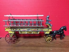 Antique Cast Iron  Die Stamped Horse Drawn Fire Ladder Wagon
