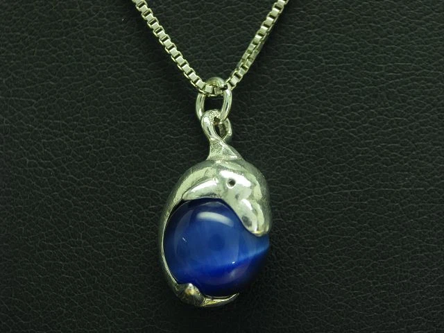 835 Argento Collana & Delfino Ciondolo Con Vetro Ricoperto / Vero / 38,5 CM - Immagine 2 di 3