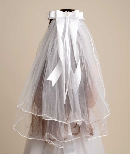 Girls' White Floral Tiara Veil with Bow - Accessory for Special occasions - Picture 1 of 3