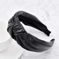 Hot Fluorescent Black Color Knotted Turban Pu Fabric Wide Headband 