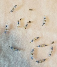 UNBRANDED - SILVERTONE BLUE GLASS BEAD GIRLS CHOKER BRACELET EARRING SET - 15"