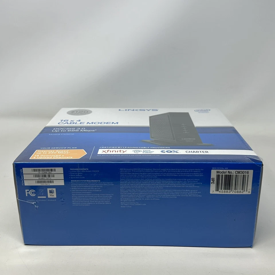 Linksys Docsis 3.0 16x4 Cable Modem Intel CM3016 New & Sealed - Image 2 of 4