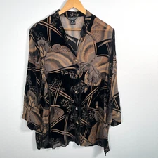 Citron Santa Monica Womens Velvet Burnout Silk Blend Shirt Sz 1X Wearable Art
