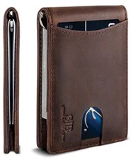 RFID Blocking Slim Bifold Genuine Leather Minimalist Front Pocket Wallets Clip